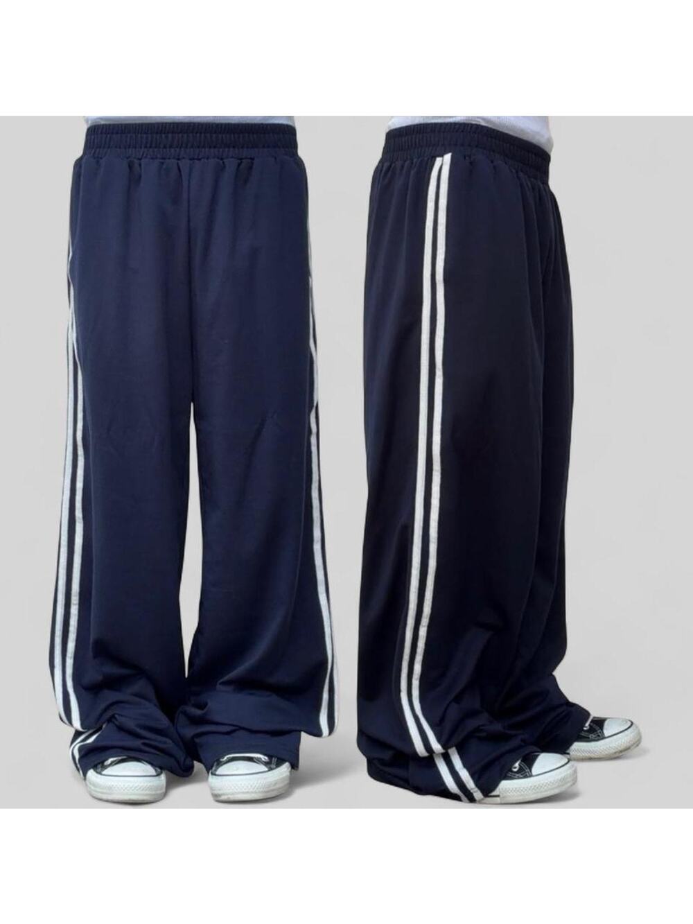 Cider Navy Blue Wide Leg Track Pants White Side Stripe Y2K Streetwear XL